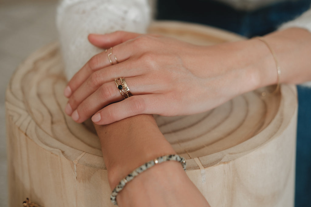 14k gold filled black agate gemstone ring