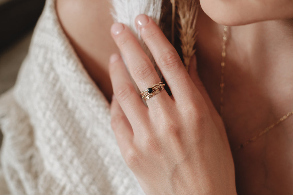 black agate gold filled ring